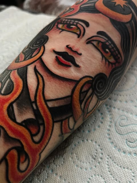 Traditional portrait tattoo by Matt Pounder